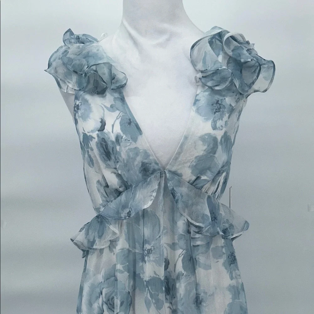 New AQUA Ruffle Trim Maxi Dress - Exclusive, Size Medium, Floral Dress - Picture 7 of 14